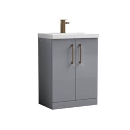 Balterley Modern Bathroom 2 Soft Close Door Vanity Unit Basin, Satin Grey, 600mm in Grey - thumbnail 1