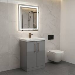 Balterley Modern Bathroom 2 Soft Close Door Vanity Unit Basin, Satin Grey, 600mm in Grey - thumbnail 3