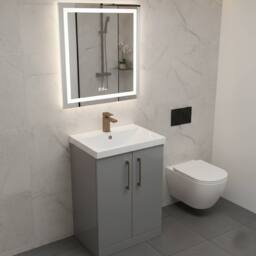 Balterley Modern Bathroom 2 Soft Close Door Vanity Unit Basin, Satin Grey, 600mm in Grey - thumbnail 4