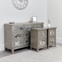 7 Drawer Mirrored Lattice Chest Of Drawers & Pair Of 2 Drawer Bedsides - Sabrina Silver Range - thumbnail 1