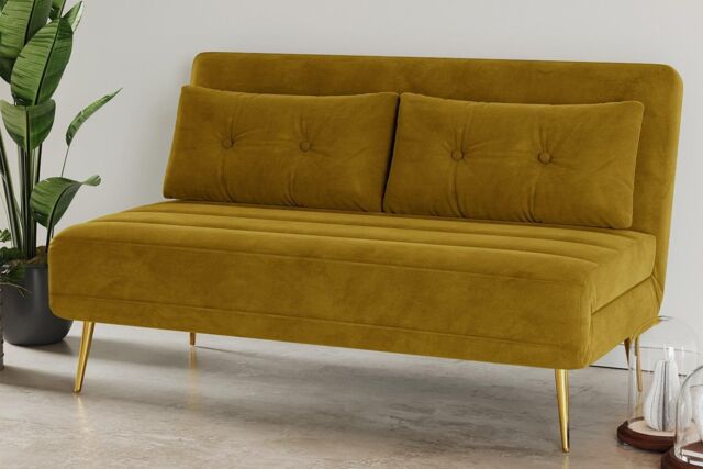 Furniture Maxi Jola Velvet Foldable 2 Seater Sofa Bed With Pillows in Mustard - image 1