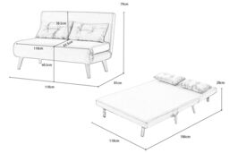Furniture Maxi Jola Velvet Foldable 2 Seater Sofa Bed With Pillows in Mustard - thumbnail 6