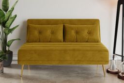 Furniture Maxi Jola Velvet Foldable 2 Seater Sofa Bed With Pillows in Mustard - thumbnail 2