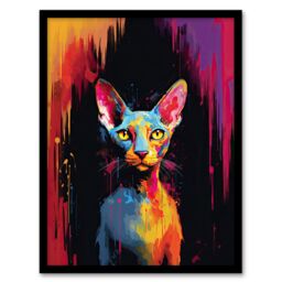 "Artery8 Wall Art Print Sphynx Cat Lover Gift Pet Portrait Colourful Artwork Painting Art Framed - Size: W12"" x H16""" - thumbnail 1