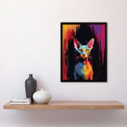 "Artery8 Wall Art Print Sphynx Cat Lover Gift Pet Portrait Colourful Artwork Painting Art Framed - Size: W12"" x H16""" - thumbnail 4