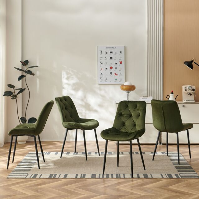 SONARA Modern Set of 4 Velvet Dining Chairs with Ergonomic Upholstered Seat in Green