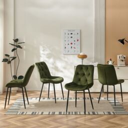 SONARA Modern Set of 4 Velvet Dining Chairs with Ergonomic Upholstered Seat in Green