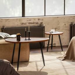 Wyld Haus Suta Set of 2 Nesting Coffee Tables Chestnut Wood Effect Black Metal in Brown - thumbnail 8