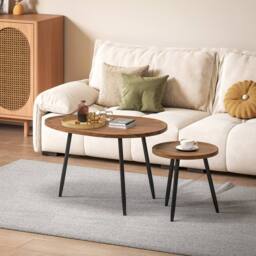 Wyld Haus Suta Set of 2 Nesting Coffee Tables Chestnut Wood Effect Black Metal in Brown - thumbnail 9