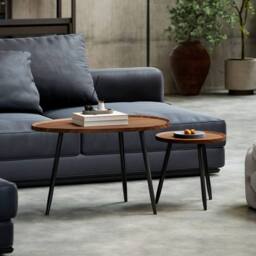 Wyld Haus Suta Set of 2 Nesting Coffee Tables Chestnut Wood Effect Black Metal in Brown - thumbnail 3