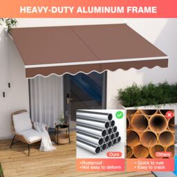 Costway Retractable Awning Aluminum Patio Sun Shade w/ Crank Handle-Brown in Brown - thumbnail 5
