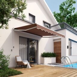 Costway Retractable Awning Aluminum Patio Sun Shade w/ Crank Handle-Brown in Brown - thumbnail 6
