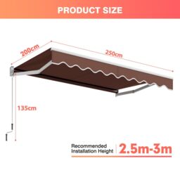 Costway Retractable Awning Aluminum Patio Sun Shade w/ Crank Handle-Brown in Brown - thumbnail 2