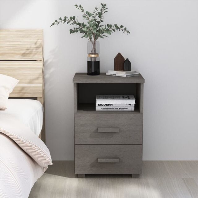 Berkfield Home Bedside Cabinet HAMAR Light Grey 40x35x62 cm Solid Wood Pine - Size: 40 x 35 x 62 cm - image 1