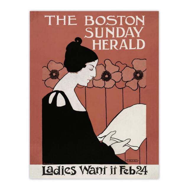 "Artery8 Herald Cover Poppies Nouveau Vintage Wall Art Print Ethel Reed in Red - Size: W12"" x H16""" - image 1