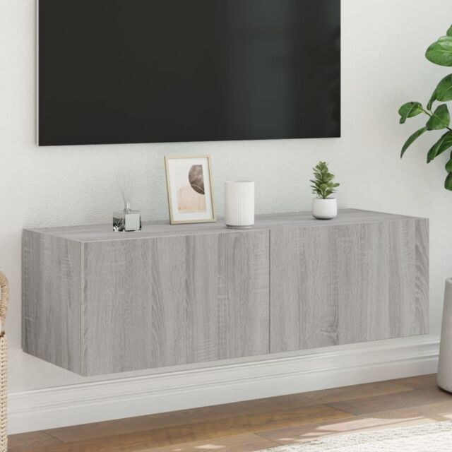 Berkfield Home TV Wall Cabinet with LED Lights Grey Sonoma 100x35x31 cm - Size: 100 x 35 x 31 cm - image 1
