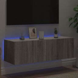 Berkfield Home TV Wall Cabinet with LED Lights Grey Sonoma 100x35x31 cm - Size: 100 x 35 x 31 cm - thumbnail 4