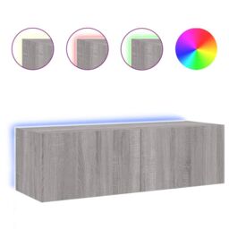 Berkfield Home TV Wall Cabinet with LED Lights Grey Sonoma 100x35x31 cm - Size: 100 x 35 x 31 cm - thumbnail 2