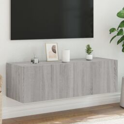 Berkfield Home TV Wall Cabinet with LED Lights Grey Sonoma 100x35x31 cm - Size: 100 x 35 x 31 cm - thumbnail 1