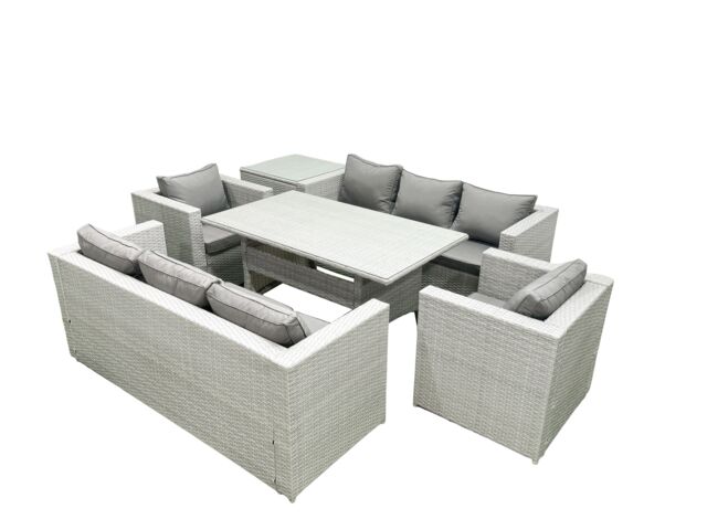 Fimous Rattan Garden Furniture Set Outdoor 8 Seater Patio Dinin g Sofa Sets with Dining Table 2 Chairs Side Table Light Grey Mixed - image 1