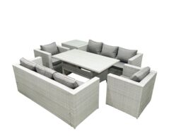 Fimous Rattan Garden Furniture Set Outdoor 8 Seater Patio Dinin g Sofa Sets with Dining Table 2 Chairs Side Table Light Grey Mixed - thumbnail 1
