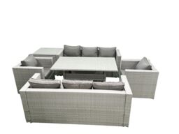 Fimous Rattan Garden Furniture Set Outdoor 8 Seater Patio Dinin g Sofa Sets with Dining Table 2 Chairs Side Table Light Grey Mixed - thumbnail 2