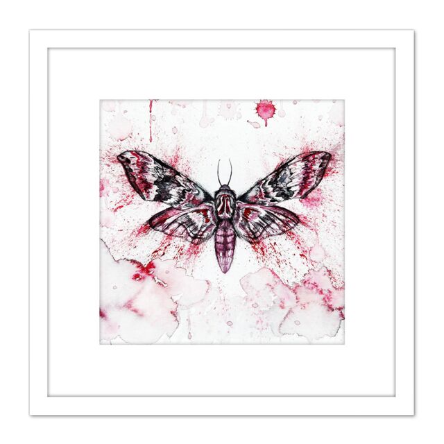 Artery8 Red Moth Wings Insect Watercolour Painting 8X8 Inch Square Wooden Framed Wall Art Print Picture with Mount in White - image 1