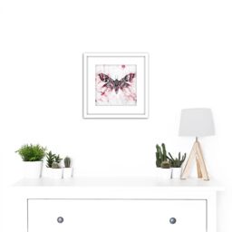 Artery8 Red Moth Wings Insect Watercolour Painting 8X8 Inch Square Wooden Framed Wall Art Print Picture with Mount in White - thumbnail 2