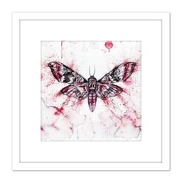 Artery8 Red Moth Wings Insect Watercolour Painting 8X8 Inch Square Wooden Framed Wall Art Print Picture with Mount in White - thumbnail 1