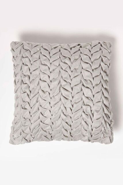 Homescapes Grace Pleated Velvet Cushion in Grey - Size: 45 cm x 45 cm - image 1