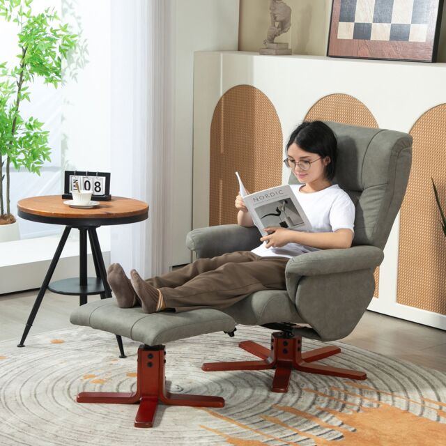 HOMCOM Recliner Chair with Footstool, Backrest Adjustable, Armchair, Grey - image 1