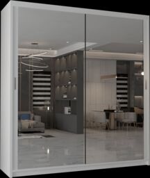 MN Furniture Cuba Sliding Mirror Wardrobe - LED Light 90cm x 200cm in White - Size: 90 cm x 200 cm - thumbnail 2