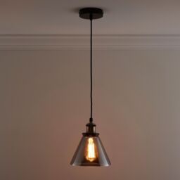K LIVING Lucy One Light Hanging Smokey Glass Ceiling Pendant with Filament Bulb in Grey - thumbnail 2