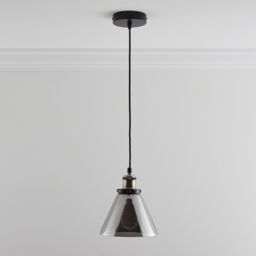 K LIVING Lucy One Light Hanging Smokey Glass Ceiling Pendant with Filament Bulb in Grey - thumbnail 1
