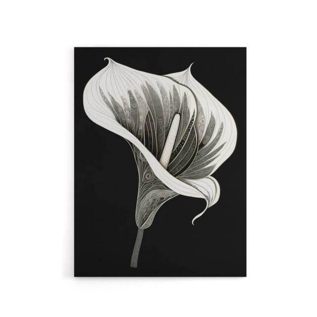 "Artery8 Batik Style Black White Calla Lily Flower Canvas Wall Art Print - Size: W18"" x H24""" - image 1