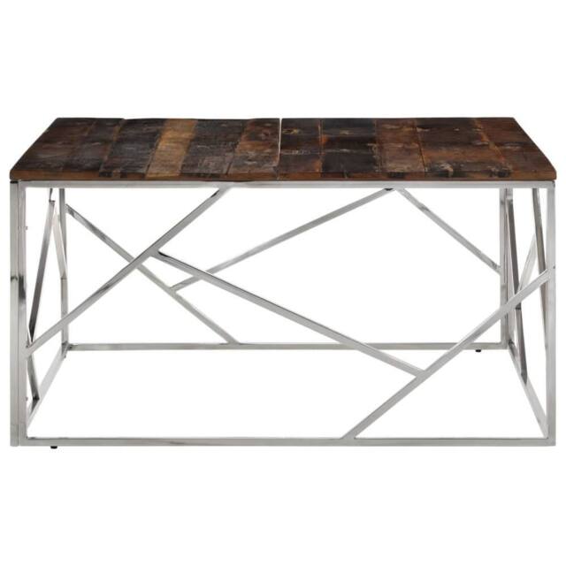 Berkfield Home Modern Coffee Table Silver Stainless Steel & Solid Wood Sleeper - image 1
