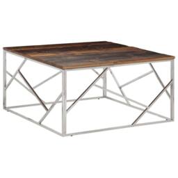 Berkfield Home Modern Coffee Table Silver Stainless Steel & Solid Wood Sleeper - thumbnail 2