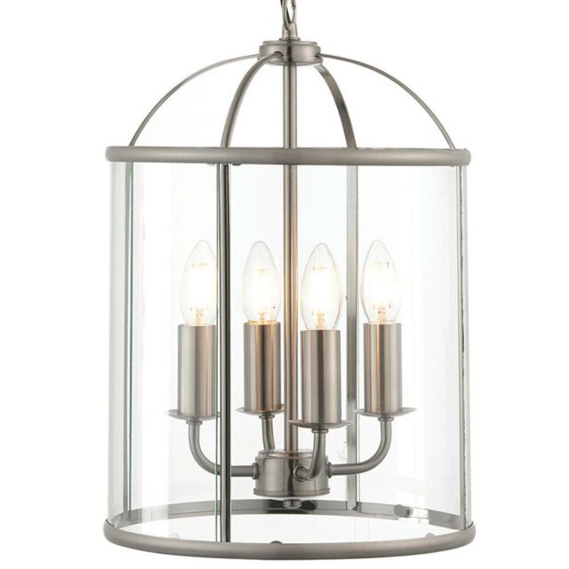 Loops 4 Light Hanging Ceiling Pendant Nickel & Glass Lantern Shade Lamp Bulb Holder in Metallics - image 1