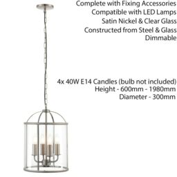 Loops 4 Light Hanging Ceiling Pendant Nickel & Glass Lantern Shade Lamp Bulb Holder in Metallics - thumbnail 2