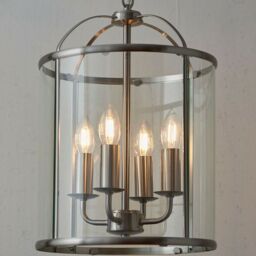Loops 4 Light Hanging Ceiling Pendant Nickel & Glass Lantern Shade Lamp Bulb Holder in Metallics - thumbnail 5
