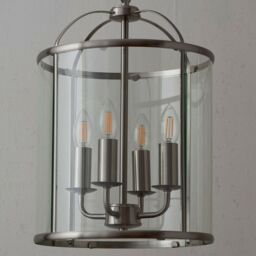 Loops 4 Light Hanging Ceiling Pendant Nickel & Glass Lantern Shade Lamp Bulb Holder in Metallics - thumbnail 4