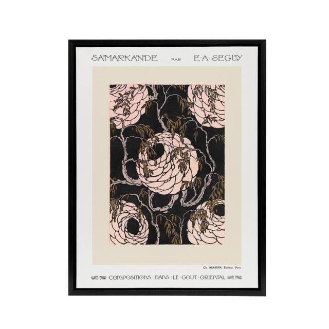 "Artery8 Vintage Art Deco Flower Pattern Framed Canvas Wall Art Print Seguy in Beige - Size: W12"" x H16""" - image 1