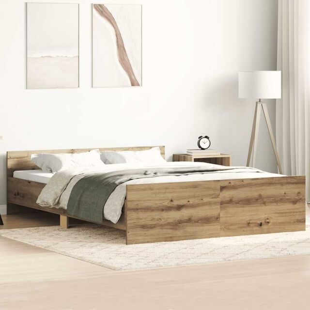 Berkfield Home Bed Frame without Mattress Artisan Oak 120x200cm Engineered Wood in Brown - Size: Small Double - image 1