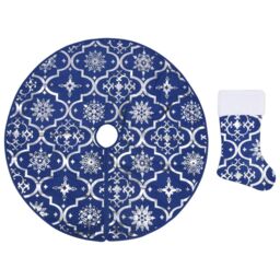 Berkfield Home Luxury Christmas Tree Skirt with Sock Blue 122 cm Fabric - thumbnail 2