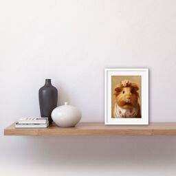 "Artery8 Wall Art Print Cute Dressed Up Guinea Pig Girls Bedroom Artwork Framed 9X7 Inch in White - Size: W7"" x H9""" - thumbnail 2