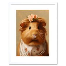 "Artery8 Wall Art Print Cute Dressed Up Guinea Pig Girls Bedroom Artwork Framed 9X7 Inch in White - Size: W7"" x H9""" - thumbnail 1