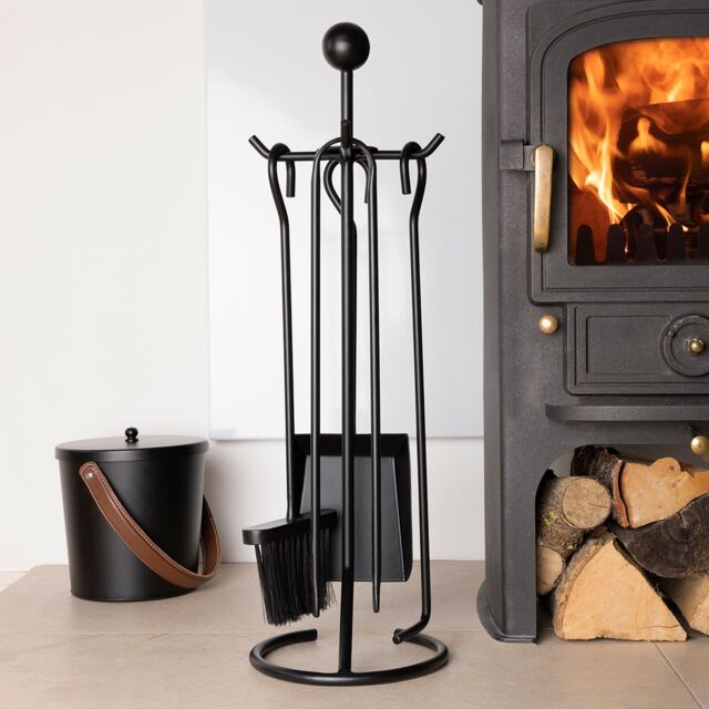 Charles Bentley Cedar Fireside Companion Set with Poker Tongs Coal Shovel Brush Tool Stand Iron in Black - image 1