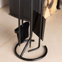 Charles Bentley Cedar Fireside Companion Set with Poker Tongs Coal Shovel Brush Tool Stand Iron in Black - thumbnail 2