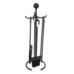 Charles Bentley Cedar Fireside Companion Set with Poker Tongs Coal Shovel Brush Tool Stand Iron in Black - thumbnail 5