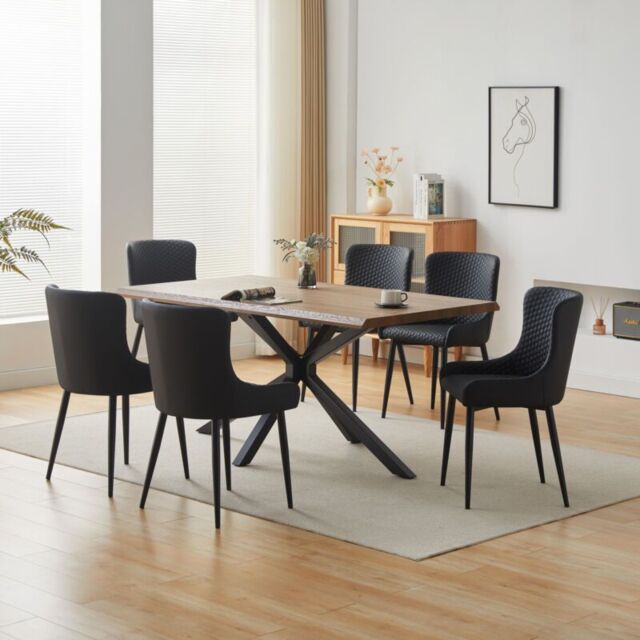 Comfy Living Ltd 7 Piece Industrial Style Dining Set Extending Table & 6 Chairs Oak Effect Table Top in Light Brown - Size: 7 Pack - image 1